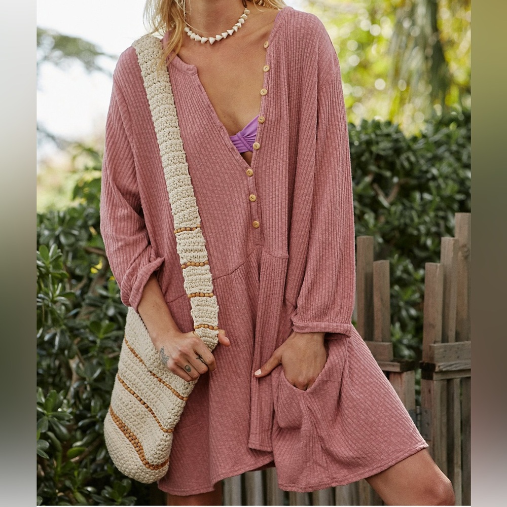 FREE PEOPLE BEACH Blossom Button-Up Tshirt Dress